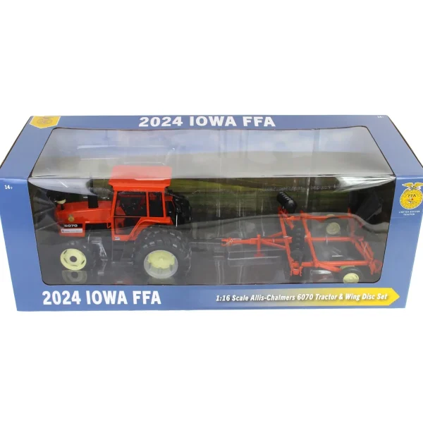 Manufacturer_SpecCast Tractors | Implements<1/16 Allis Chalmers 6070 FWA with Rear Duals & Orange Wing Disc, 2024 Iowa FFA Limited Edition