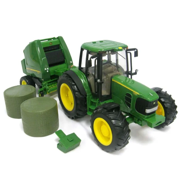 Manufacturer_ERTL Implements<1/16 Big Farm John Deere 7330 with 854 Round Baler & 2 Bales