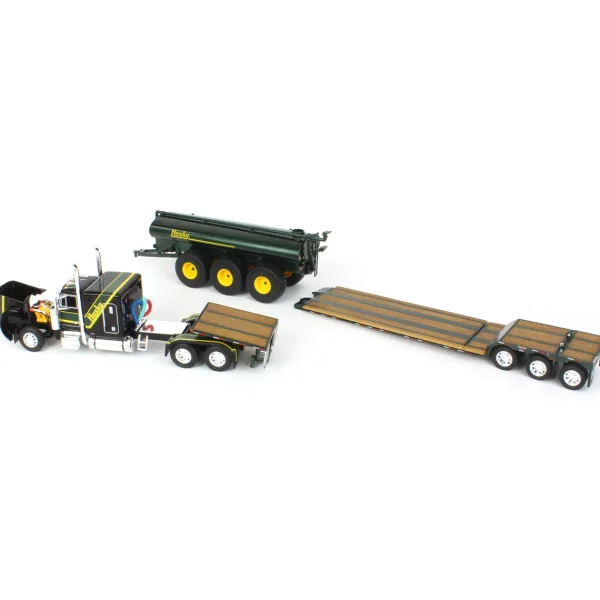 Manufacturer_DCP by First Gear Implements | Lowboys & Flatbeds<1/64 Black Husky Peterbilt 379 w/ Fontaine Renegade Lowboy & Husky Manure Spreader, DCP by First Gear