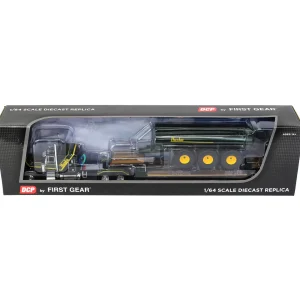 Manufacturer_DCP by First Gear Implements | Lowboys & Flatbeds<1/64 Black Husky Peterbilt 379 w/ Fontaine Renegade Lowboy & Husky Manure Spreader, DCP by First Gear