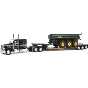 Manufacturer_DCP by First Gear Implements | Lowboys & Flatbeds<1/64 Black Peterbilt 379 w/ Fontaine Renegade Lowboy & Husky Manure Spreader, DCP by First Gear