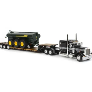 Manufacturer_DCP by First Gear Implements | Lowboys & Flatbeds<1/64 Black Peterbilt 379 w/ Fontaine Renegade Lowboy & Husky Manure Spreader, DCP by First Gear