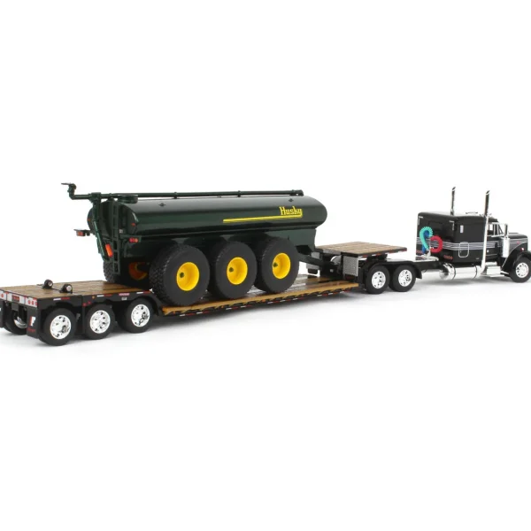 Manufacturer_DCP by First Gear Implements | Lowboys & Flatbeds<1/64 Black Peterbilt 379 w/ Fontaine Renegade Lowboy & Husky Manure Spreader, DCP by First Gear