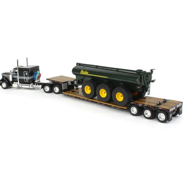 Manufacturer_DCP by First Gear Implements | Lowboys & Flatbeds<1/64 Black Peterbilt 379 w/ Fontaine Renegade Lowboy & Husky Manure Spreader, DCP by First Gear