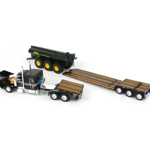 Manufacturer_DCP by First Gear Implements | Lowboys & Flatbeds<1/64 Black Peterbilt 379 w/ Fontaine Renegade Lowboy & Husky Manure Spreader, DCP by First Gear