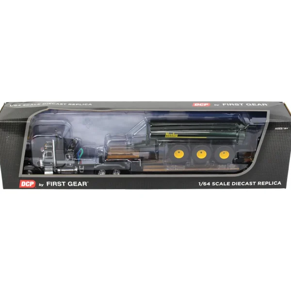 Manufacturer_DCP by First Gear Implements | Lowboys & Flatbeds<1/64 Black Peterbilt 379 w/ Fontaine Renegade Lowboy & Husky Manure Spreader, DCP by First Gear