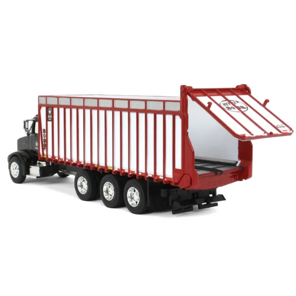 Manufacturer_SpecCast Implements<1/64 Black Peterbilt 385 w/ Red & White Meyer 8126RT Boss Forage Box