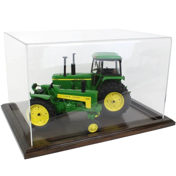 Outback Toys Tractors<Clear Acrylic Display Case with Dark Stained Wooden Base, 16in x 12in x 10in