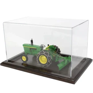 Outback Toys Tractors<Clear Acrylic Display Case with Dark Stained Wooden Base, 14in x 8.5in x 8in