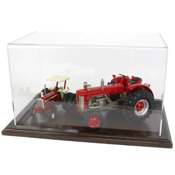 Outback Toys Tractors<Clear Acrylic Display Case with Dark Stained Wooden Base, 14in x 8.5in x 8in
