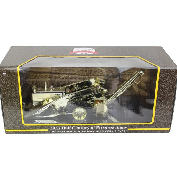 Manufacturer_SpecCast Tractors | Implements<Gold Chrome Chase ~ 1/16 Minneapolis Moline G940 w/ H210 2 Row Picker, Half Century of Progress Show