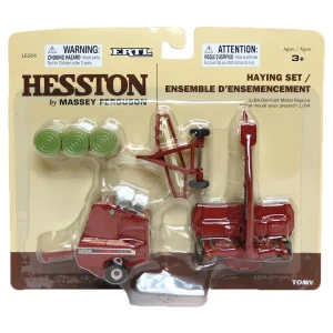Manufacturer_ERTL Implements<1/64 Hesston 3 Piece Haying Set w/ Baler, Hay Rake, Mower & Bales