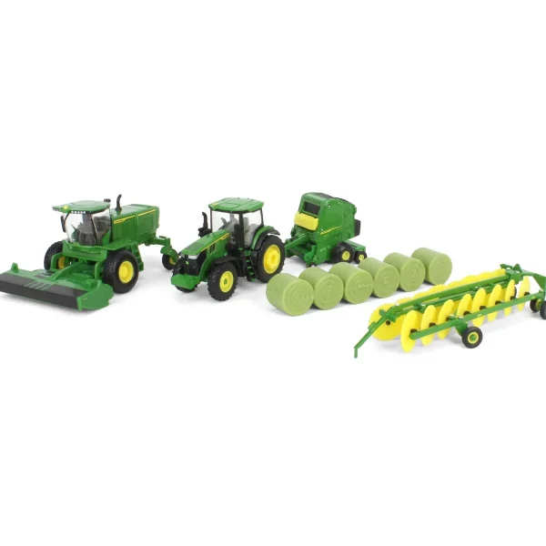 Manufacturer_ERTL Tractors | Implements<1/64 John Deere Haying Set w/ W235R Windrower, 7R 250 Tractor, Hay Rake, 561R Baler & 6 Bales