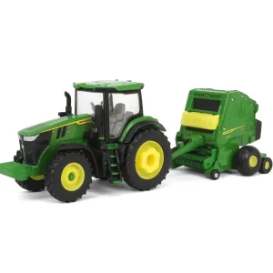 Manufacturer_ERTL Tractors | Implements<1/64 John Deere Haying Set w/ W235R Windrower, 7R 250 Tractor, Hay Rake, 561R Baler & 6 Bales