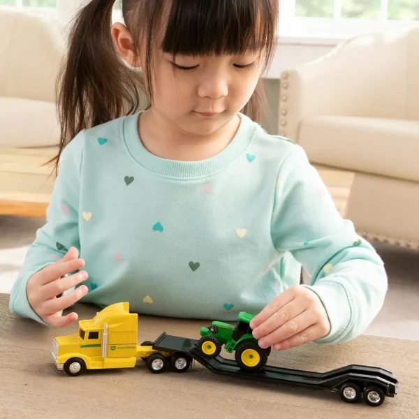 Manufacturer_ERTL Tractors<1/64 John Deere Yellow Semi, Lowboy & Tractor, Collect N Play Value Set