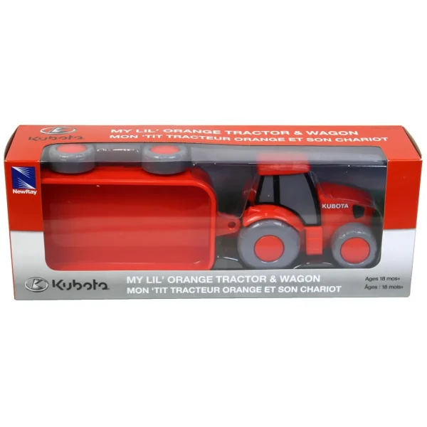 Manufacturer_New Ray Toys Inc. Implements<Kubota Tractor with Wagon, Plastic Kids Toy