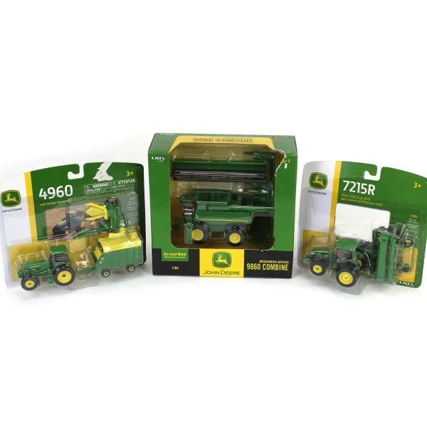 Manufacturer_ERTL Tractors | Implements<Lot of (2) 1/64 John Deere Tractors with Accessories and (1) John Deere Combine