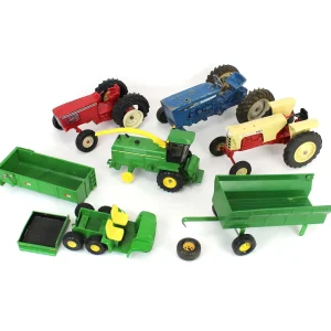 Manufacturer_ERTL Tractors | Combines & Harvesters<Lot of (3) 1/16 Tractors, (1) ATV, (1) John Deere Forage Harvester, (1) Dump Bed and (10 Partial Barge Wagon