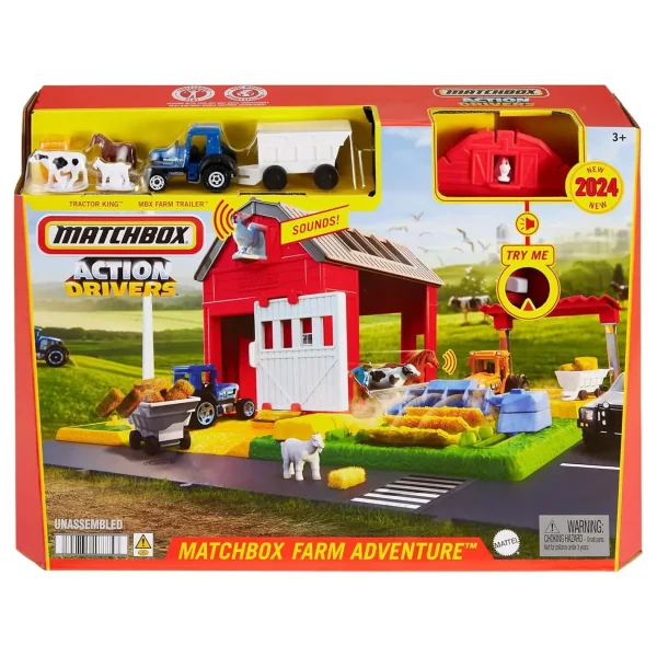 Manufacturer_Other Tractors | Combines & Harvesters<1/64 Matchbox Farm Adventure Playset with Tractor, Trailer, Animals & More