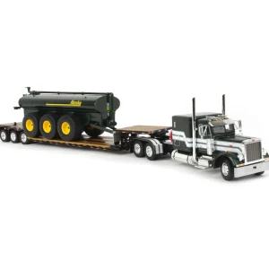 Manufacturer_DCP by First Gear Implements | Lowboys & Flatbeds<1/64 Metallic Green Husky Peterbilt 379 w/ Fontaine Renegade Lowboy & Husky Manure Spreader, DCP by First Gear