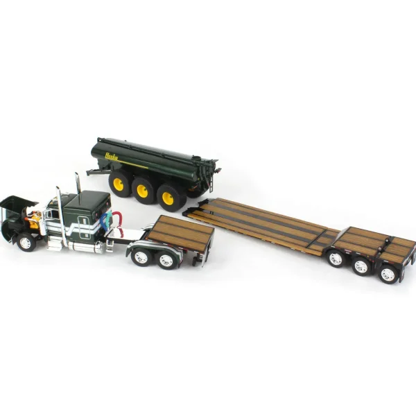 Manufacturer_DCP by First Gear Implements | Lowboys & Flatbeds<1/64 Metallic Green Husky Peterbilt 379 w/ Fontaine Renegade Lowboy & Husky Manure Spreader, DCP by First Gear