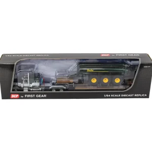 Manufacturer_DCP by First Gear Implements | Lowboys & Flatbeds<1/64 Metallic Green Husky Peterbilt 379 w/ Fontaine Renegade Lowboy & Husky Manure Spreader, DCP by First Gear