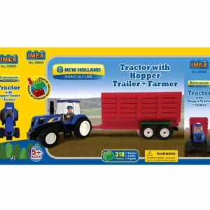 Outback Toys Implements<New Holland Tractor with Farmer & Grain Trailer, 318 Piece Block Set