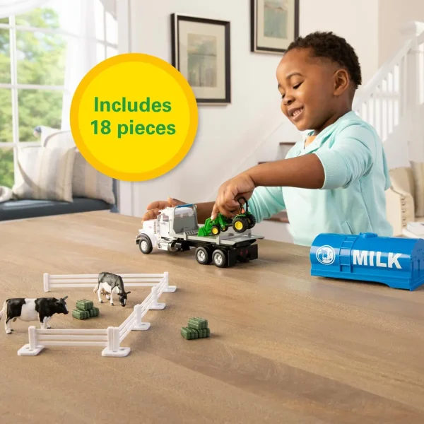 Manufacturer_ERTL Implements | Preschool Playroom<1/32 Peterbilt "Switch N Load" Semi w/ John Deere Tractor, Cow, Fence Pieces & Hay Bales