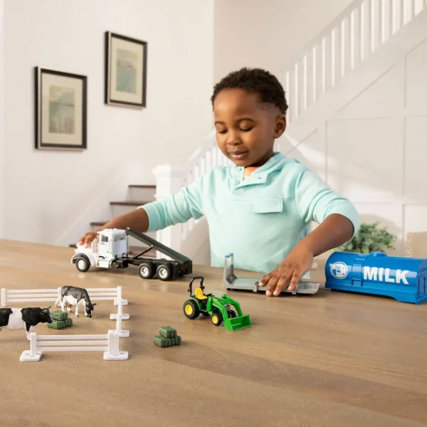 Manufacturer_ERTL Implements | Preschool Playroom<1/32 Peterbilt "Switch N Load" Semi w/ John Deere Tractor, Cow, Fence Pieces & Hay Bales