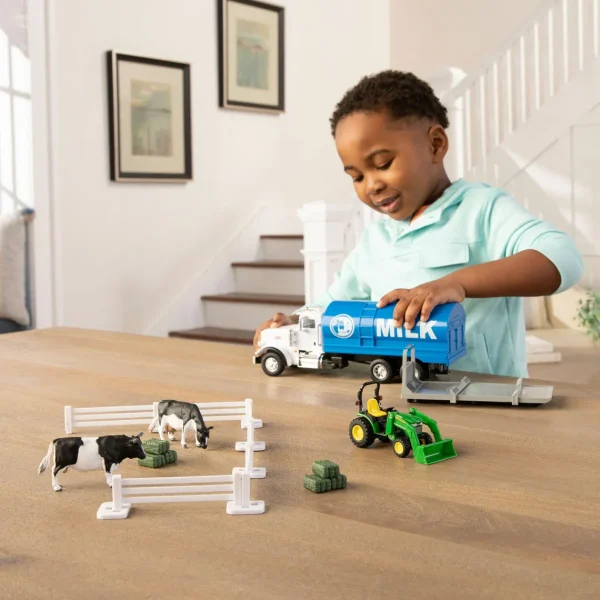 Manufacturer_ERTL Implements | Preschool Playroom<1/32 Peterbilt "Switch N Load" Semi w/ John Deere Tractor, Cow, Fence Pieces & Hay Bales