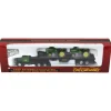 Manufacturer_ERTL Tractors<1/87 Peterbilt with Flatbed Trailer and 2 John Deere 4020 Narrow Front Tractors