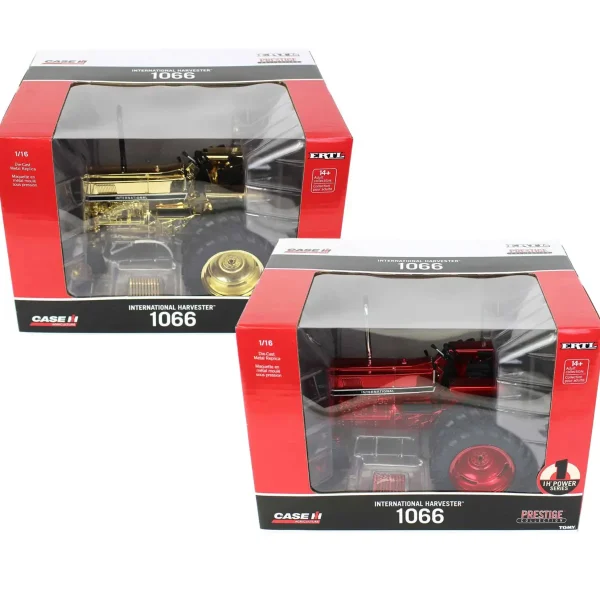 Outback Toys Tractors<Red & Gold Chrome Set ~ 1/16 IH 1066 Black Stripe with Rear Duals, ERTL Prestige Collection