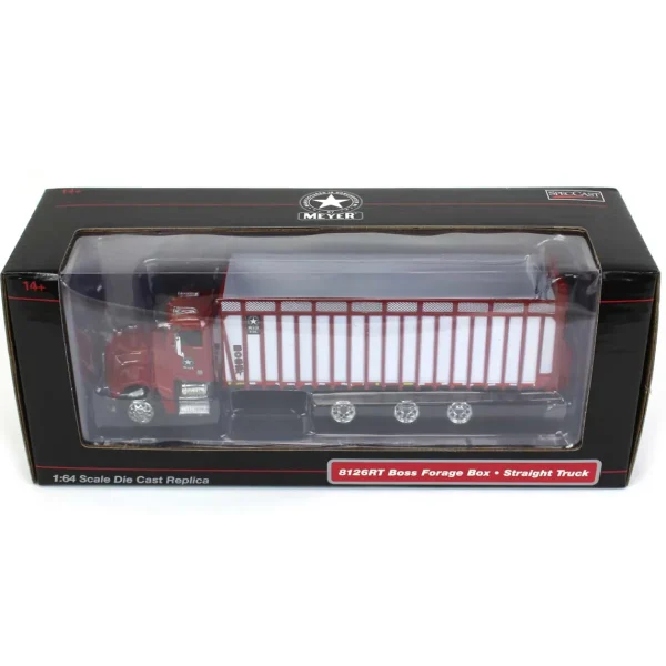 Manufacturer_SpecCast Implements<1/64 Red Peterbilt 385 w/ Red & White Meyer 8126RT Boss Forage Box