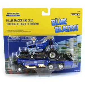 Outback Toys Tractors | Pulling Tractors<Set of 2 ~ 1/64 New Holland "Blue Blazes" & "Midnight Blue" Pulling Tractors with Sleds