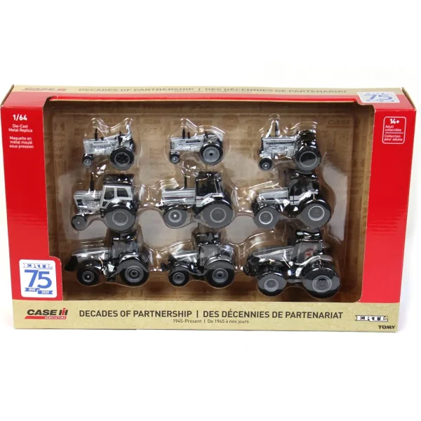 Manufacturer_ERTL Tractors<Silver Chase ~ 1/64 ERTL 75th Anniversary 9 Piece Case IH Tractor Set, One Time Production