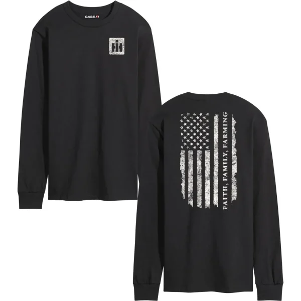Outback Toys Ih Farmall<Adult IH Faith Family Farming Flag Black Long Sleeve Shirt