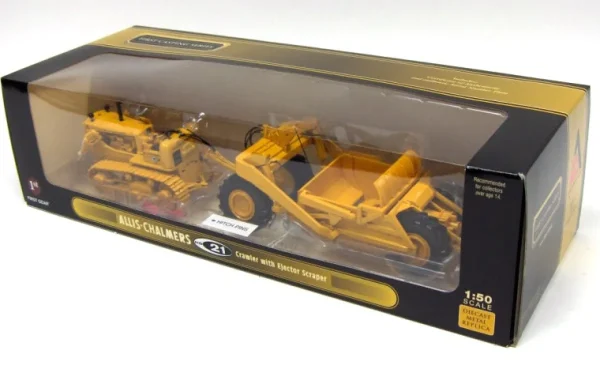 Manufacturer_First Gear, Inc. Crawlers & Dozers | Scrapers<1/50 Allis Chalmers HD21 Crawler with Detachable Ejector Scraper 2 Piece Set by 1st Gear