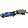 Manufacturer_ERTL Pickup Trucks<(B&D) - 1/16 ERTL Big Farm Blue Chevrolet Pickup Truck with Trailer & 6 Round Bales - Damaged Item