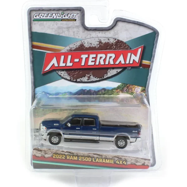 Manufacturer_Greenlight Collectibles Pickup Trucks<(B&D) 1/64 2022 RAM Laramie 4x4, Patriot Blue & Silver, All-Terrain Series 14 - Damaged Item