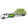 Manufacturer_ERTL Pickup Trucks<(B&D) 1/64 John Deere Ford F-350 Pickup & Trailer with 11 Round Bales - Damaged Box