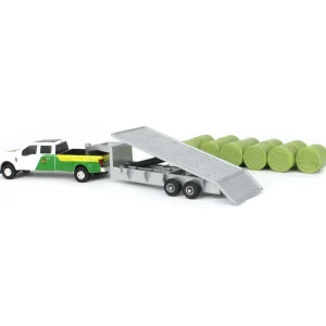 Manufacturer_ERTL Pickup Trucks<(B&D) 1/64 John Deere Ford F-350 Pickup & Trailer with 11 Round Bales - Damaged Box