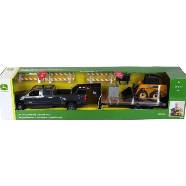Manufacturer_ERTL Loaders<1/16 Big Farm Chevy Dually Quad Cab with Gooseneck Trailer and John Deere Skid Steer