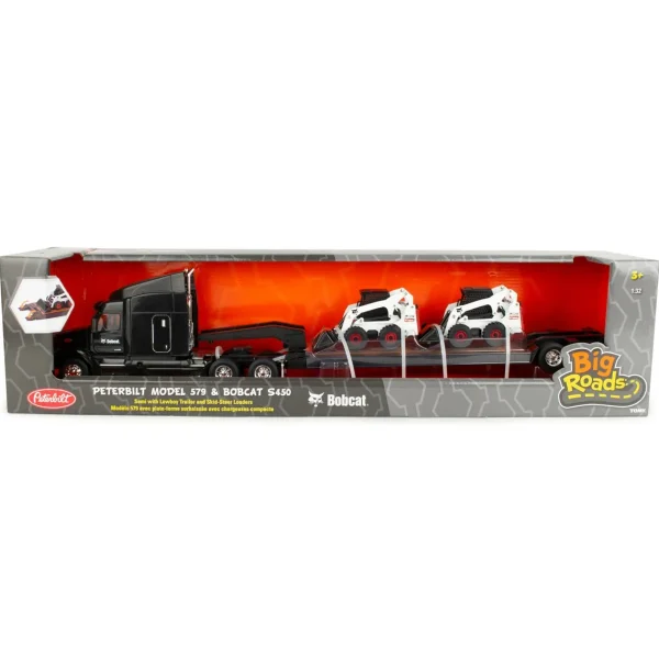 Manufacturer_ERTL Lowboys & Flatbeds<1/32 Big Roads Peterbilt 579 w/ Lowboy & 2 Die-cast Bobcat S450 Skid Loaders