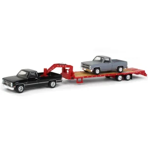 Manufacturer_Greenlight Collectibles Lowboys & Flatbeds<1/64 Black 1986 Chevy K-30 Longbed with Gooseneck & Project Truck, Greenlight Exclusive