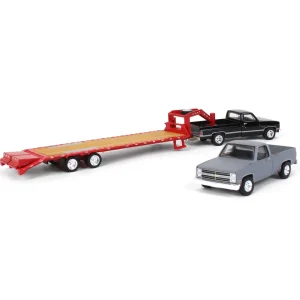 Manufacturer_Greenlight Collectibles Lowboys & Flatbeds<1/64 Black 1986 Chevy K-30 Longbed with Gooseneck & Project Truck, Greenlight Exclusive