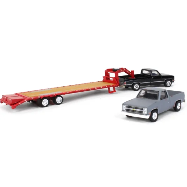 Manufacturer_Greenlight Collectibles Lowboys & Flatbeds<1/64 Black 1986 Chevy K-30 Longbed with Gooseneck & Project Truck, Greenlight Exclusive