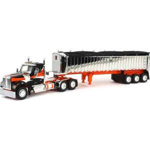 Manufacturer_DCP by First Gear Dump Trucks<1/64 Black & Orange Kenworth W990 with Chrome MAC Coal End Dump Trailer, DCP by First Gear