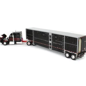 Manufacturer_DCP by First Gear Agricultural Trucks<1/64 Black & Red Kenworth W990 with Wilson Silverstar Livestock Trailer, DCP by First Gear