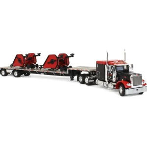 Manufacturer_DCP by First Gear Implements<1/64 Black Bush Hog Peterbilt 379 63" Flattop Sleeper w/ Transcraft Deck Trailer & 2 Bush Hog Wing Mowers