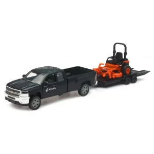 Manufacturer_New Ray Toys Inc. Pickup Trucks<1/32 Black Chevy Pickup with Flatbed Trailer and Kubota Z700 Lawn Mower